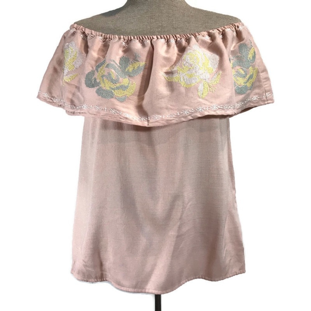 Miami Off Shoulder Blouse Floral cross-stitch detail Womens size Medium